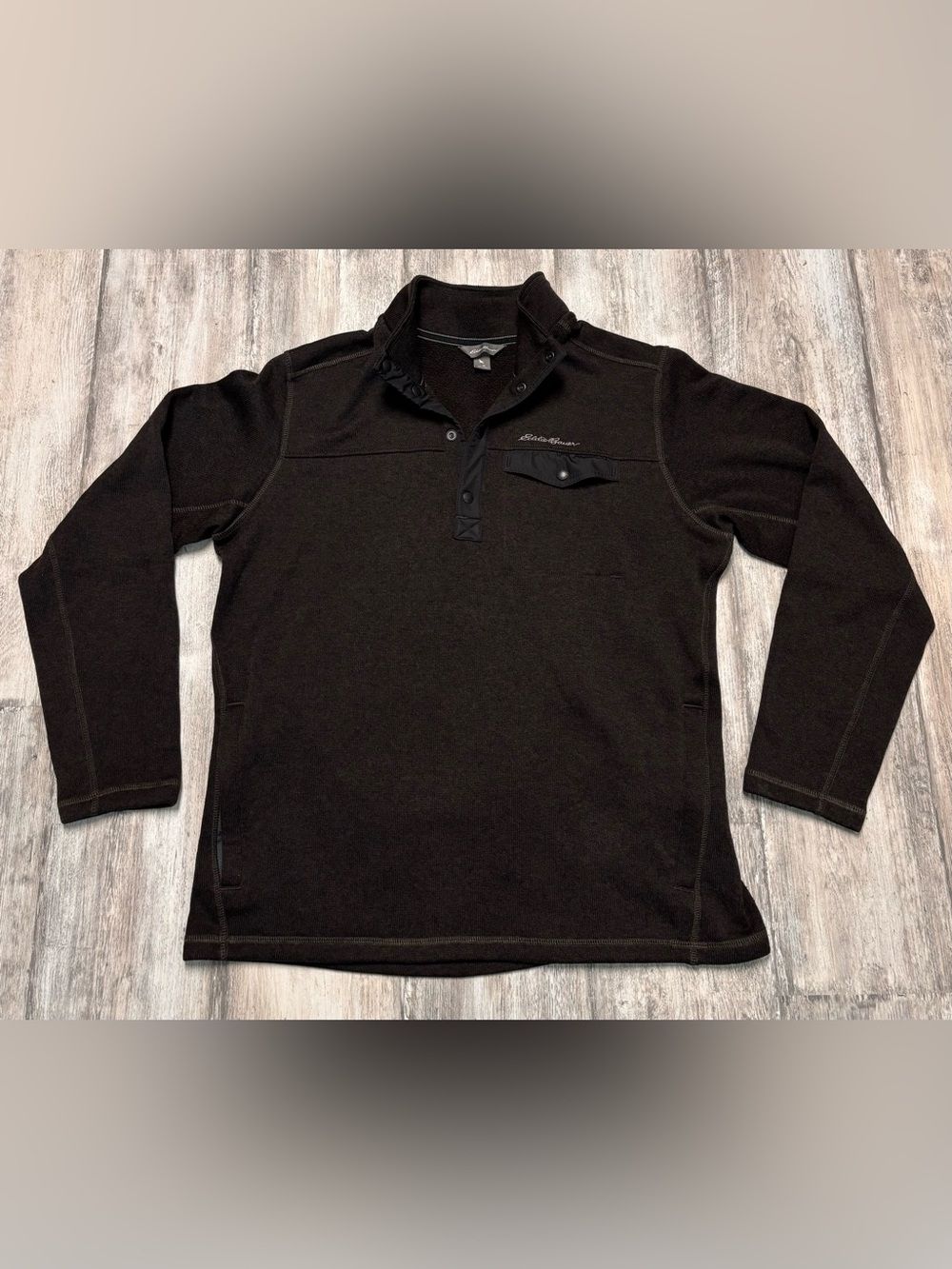Eddie Bauer Snap Neck Fleece Pullover XL Gorpcore Outdoor Utility Dark Brown